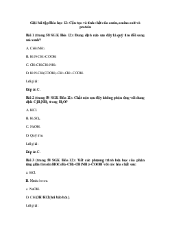 Giải Hóa 12 bài 12: Luyện tập Cấu tạo và tính chất của amin, amino axit và protein