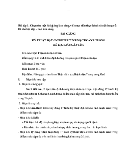 Bài giảng kỹ thuật đặt catheter tĩnh mạch cảnh trong để lọc máu cấp cứu