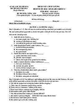 Đề thi khảo sát chất lượng đội tuyển học sinh giỏi khối 12 năm học 2021-2022 đề thi môn Tiếng Anh - HĐ thi liên trường huyện Hậu Lộc