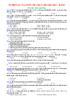 Bài tập trắc nghiệm sự điện li của nước PH chất chỉ thị axit – bazơ (có đáp án)