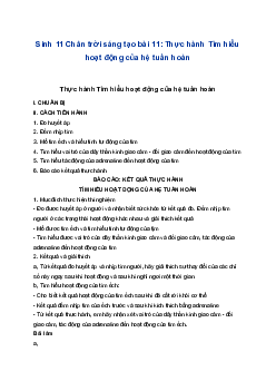 Sinh 11 Chân trời sáng tạo bài 11: Thực hành Tìm hiểu hoạt động của hệ tuần hoàn