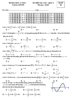 Đề kiểm tra Giải tích 12 chương 3 năm 2018 – 2019 trường An Thới – Kiên Giang