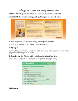 Tiếng Anh 7 Unit 1 Writing Friends Plus