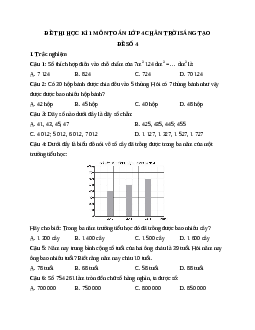 Đề thi học kì 1 lớp 4 môn Toán sách Chân trời sáng tạo - Đề số 4
