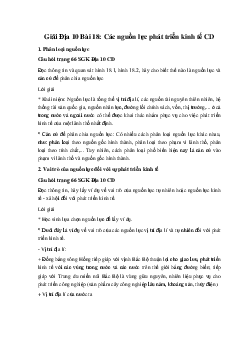 Giải Địa 10 Bài 18: Các nguồn lực phát triển kinh tế CD