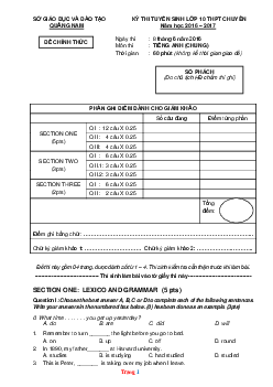 Đề thi tuyển sinh lớp 10 vào Trường THPT Chung năm 2016-2017 môn Tiếng Anh Sở GD Quảng Nam (có lời giải)