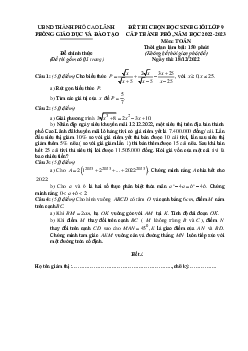 Đề học sinh giỏi Toán 9 năm 2022 – 2023 phòng GD&ĐT TP Cao Lãnh – Đồng Tháp
