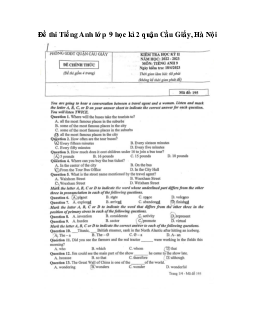 Đề thi Tiếng Anh lớp 9 học kì 2 quận Cầu Giấy, Hà Nội