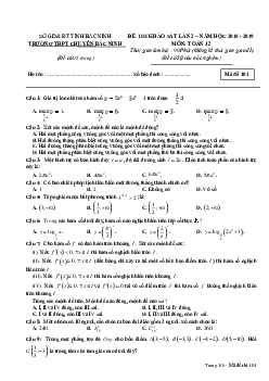 Đề thi khảo sát Toán 12 năm 2018 – 2019 trường THPT chuyên Bắc Ninh lần 2