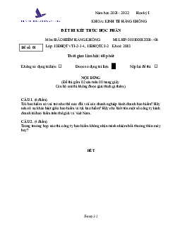 Đề thi kết thúc học phần môn bảo hiểm hàng không.