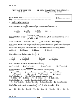 Đề kiểm tra 1 tiết Đại số và Giải tích 11 chương 5 (Đạo hàm) trường THPT Nguyễn Khuyến – Bình Phước