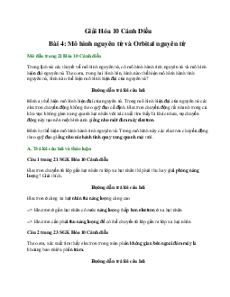 Giải Hóa 10 Bài 4: Mô hình nguyên tử và Orbital nguyên tử Cánh Diều