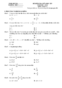 Đề thi giữa học kì 1 môn Toán 8 năm 2023 - 2024 sách Kết nối tri thức với cuộc sống - Đề 4