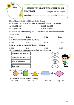 Đáp án Đề thi học kì 2 môn Toán 2 năm 2022 - 2023 sách Kết nối tri thức với cuộc sống