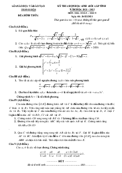 Đề thi chọn học sinh giỏi tỉnh Toán THCS năm 2021 – 2022 sở GD&ĐT Thanh Hóa