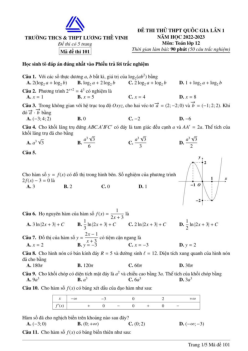 Đề thi thử THPT Quốc gia năm 2023 môn Toán lần 1 trường Lương Thế Vinh, Hà Nội (có lời giải)