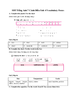 SBT Tiếng Anh 7 Cánh Diều Unit 4 Vocabulary Focus