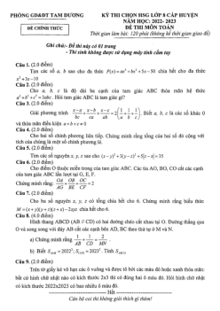 Đề thi HSG huyện Toán 8 năm 2022 – 2023 phòng GD&ĐT Tam Dương – Vĩnh Phúc
