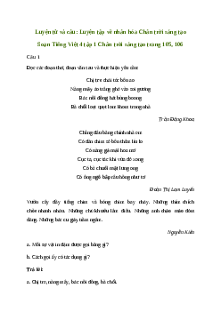 Soạn văn Luyện từ và câu: Luyện tập về nhân hóa - Tiếng Việt 4 Chân trời sáng tạo