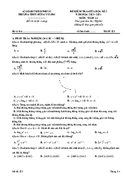 Đề giữa học kì 2 Toán 11 năm 2023 – 2024 trường THPT Hùng Vương – Bình Phước