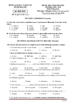 Đề thi chọn học sinh giỏi lớp 9 môn Tiếng Anh Đề 3 (có lời giải)