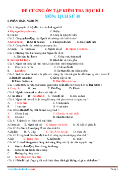 Đề cương ôn thi học kỳ 1 Lịch Sử 10 (có đáp án)