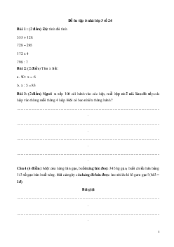 Đề ôn tập ở nhà môn Toán lớp 3 ngày 28/03/2021 (có đáp án)