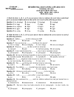 Đề thi giữa học kì 1 môn tiếng Anh lớp 10 năm 2023 - 2024 (Sách mới) | Chân Trời Sáng Tạo đề 3