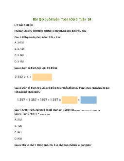 Bài tập cuối tuần lớp 3 môn Toán Kết nối tri thức - Tuần 24
