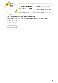 Đề thi Toán lớp 2 học kỳ 2 năm 2023 - Đề 2 | Cánh Diều