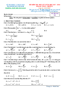 Đề kiểm tra học kỳ 1 Toán 12 năm học 2017 – 2018 trường THPT Bùi Thị Xuân – TP. HCM