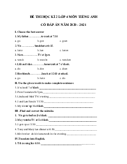 Bài tập ôn thi học kì 2 lớp 4 môn tiếng Anh có đáp án năm 2022 - 2023