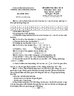 Đề kiểm tra học kỳ 2 Toán 7 năm 2019 – 2020 trường THCS Trường Thạnh – TP HCM