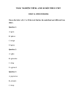 Trắc nghiệm Ngữ âm tiếng Anh lớp 10 Unit 5 Inventions | Global Success