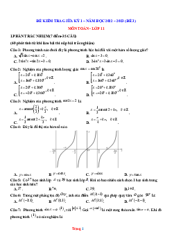 Đề thi giữa HK1 Toán 11 năm 2022-2023 - Đề 3 (có đáp án)