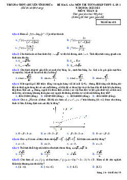 Đề KSCL Toán 12 thi tốt nghiệp THPT 2023 lần 1 trường THPT chuyên Vĩnh Phúc