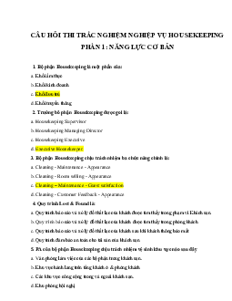 Câu hỏi thi trắc nghiệm nghiệp vụ Housekeeping | Trường Cao đẳng Du lịch Sài Gòn