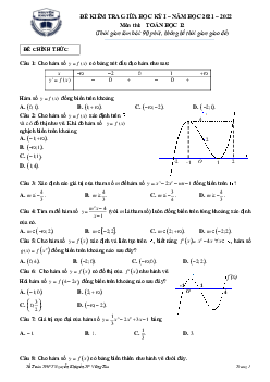 Đề giữa học kì 1 Toán 12 năm 2021 – 2022 trường THPT Nguyễn Khuyến – BR VT