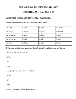 Đề cương ôn thi giữa kì 2 tiếng Anh lớp 5 năm 2022 - 2023