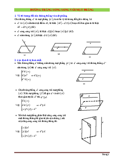 Bài tập trắc nghiệm đường thẳng song song với mặt phẳng Hình học 11 (có đáp án)