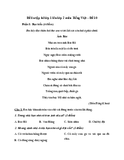 Phiếu bài tập ôn hè lớp 1 lên lớp 2 năm 2024 môn Tiếng Việt - Đề 10