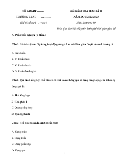 Đề thi học kì 2 môn Sinh học 10 năm 2022 - 2023 sách Chân trời sáng tạo đề 1