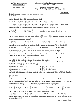 Đề thi cuối kì 2 Toán 12 năm 2020 – 2021 trường chuyên Võ Nguyên Giáp – Quảng Bình