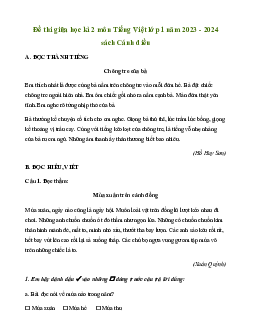 Đề thi giữa học kì 2 lớp 1 năm 2023 - 2024 | Tiếng việt 1 | Cánh diều | đề 2