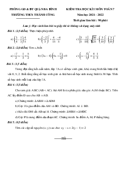 Đề kiểm tra học kì 1 Toán 7 năm 2021 – 2022 trường THCS Thành Công – Hà Nội