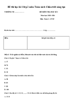 Đề thi học kì 1 môn Toán 2 năm 2023 - 2024 sách Chân trời sáng tạo | Đề 4