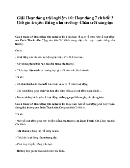 Giải Hoạt động trải nghiệm 10: Hoạt động 7 chủ đề 3 Chân Trời Sáng Tạo