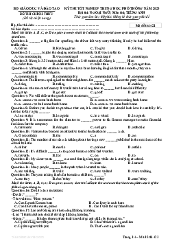 Đề thi chính thức và đáp án mã đề thi 421 môn Tiếng Anh THPT Quốc gia, Kỳ thi tốt nghiệp THPT 2023