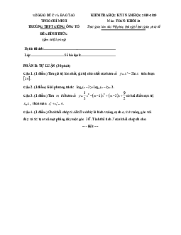 Đề thi học kì 1 Toán 12 năm 2019 – 2020 trường Giồng Ông Tố – TP HCM