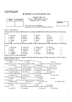 Đề thi thử vào 10 Chuyên Tiếng Anh năm 2016-2017